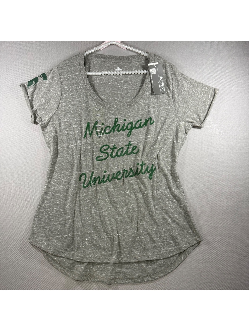 Michigan State Spartans Womens Gray Embroidered Script T-Shirt Large New Tags